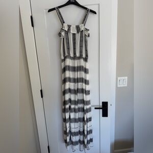 Tuckernuck Bindu black and white striped Textured Tiered Maxi Dress Size S